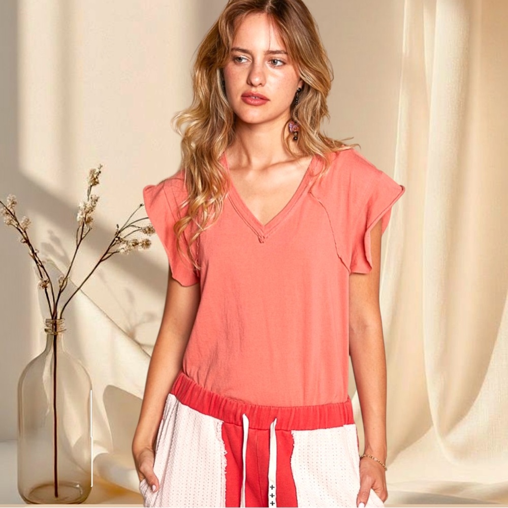 POL Baby Tee Ruffle Sleeve Bohemian Cotton Top - Picture 5 of 9